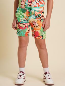 Jack & Jones Junior - Boys Green Abstract Cotton Shorts
