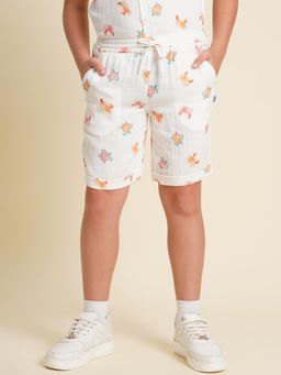 Jack & Jones Junior - Boys White Printed Cotton Shorts