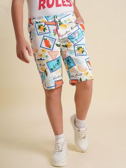 Jack & Jones Junior - Boys White Printed Cotton Shorts