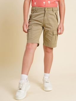 Jack & Jones Junior - Boys Beige Solid/Plain Cotton Shorts