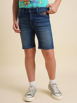 Jack & Jones Junior - Boys Blue Solid/Plain Cotton Blend Shorts