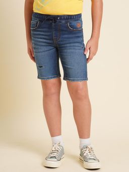 Jack & Jones Junior - Boys Blue Solid/Plain Cotton Blend Shorts