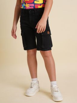 Jack & Jones Junior - Boys Black Solid/Plain Cotton Blend Shorts