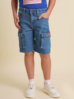 Jack & Jones Junior - Boys Blue Solid/Plain Cotton Blend Shorts