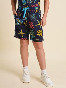 Jack & Jones Junior - Boys Blue Printed Cotton Shorts