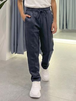 Lil Tomatoes - Boys Blue Solid/Plain Cotton Trackpant