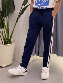 Lil Tomatoes - Boys Navy Blue Stripes Cotton Trackpant