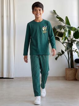 Lil Tomatoes - Boys Green Stripes Cotton T-Shirt with Pyjama