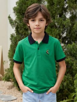 Lil Tomatoes - Boys Green Solid/Plain Cotton Polo T-Shirt