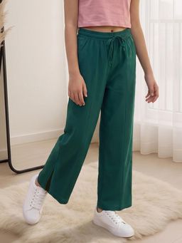 Lil Tomatoes - Girls Green Solid/Plain Cotton Trackpant