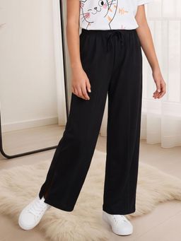 Lil Tomatoes - Girls Black Solid/Plain Cotton Trackpant
