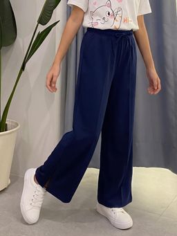 Lil Tomatoes - Girls Navy Blue Solid/Plain Cotton Trackpant