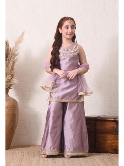 Indi-Loom Couture - Girls Lavender Printed Poly Silk Kurti and Sharara with Dupatta