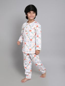 Little Clothings - Boys Off White Printed Cotton Blend Co-Ord Set