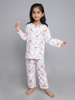 Little Clothings - Girls Off White Printed Pure Cotton Co-Ord Set