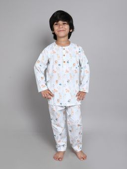 Little Clothings - Boys White Printed Cotton Co-Ord Set