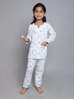 Little Clothings - Girls White Printed Viscose Co-Ord Set