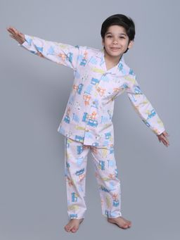Little Clothings - Boys Pink Printed Cotton Co-Ord Set