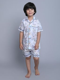 Little Clothings - Boys Blue Printed Cotton Co-Ord Set