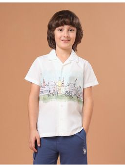 U.S. POLO ASSN. - Boys White Printed Cotton Shirt