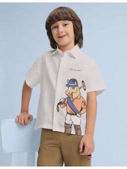U.S. POLO ASSN. - Boys Off White Graphic Cotton Shirt