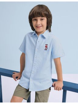 U.S. POLO ASSN. - Boys Blue Solid/Plain Cotton Shirt