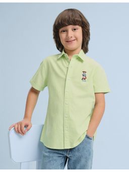 U.S. POLO ASSN. - Boys Green Solid/Plain Cotton Shirt