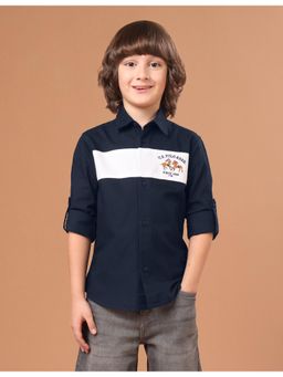 U.S. POLO ASSN. - Boys Navy Blue Colorblock Cotton Shirt