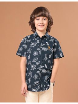 U.S. POLO ASSN. - Boys Navy Blue Printed Cotton Shirt