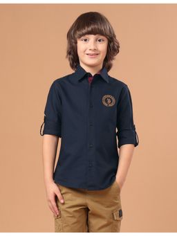 U.S. POLO ASSN. - Boys Navy Blue Solid/Plain Cotton Shirt