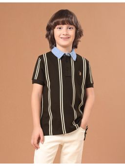 U.S. POLO ASSN. - Boys Brown Stripes Cotton Polo T-shirt