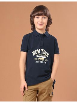 U.S. POLO ASSN. - Boys Navy Blue Typography Cotton Polo T-shirt