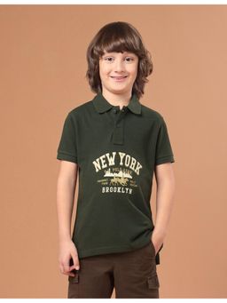 U.S. POLO ASSN. - Boys Olive Typography Cotton Polo T-shirt