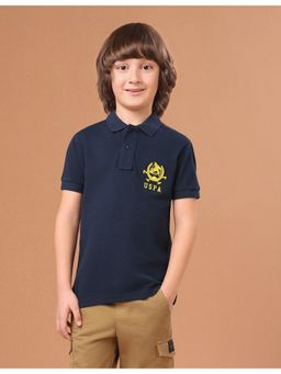 U.S. POLO ASSN. - Boys Navy Blue Solid/Plain Cotton Polo T-shirt
