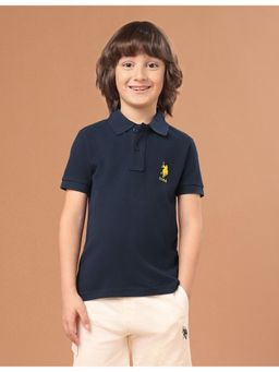 U.S. POLO ASSN. - Boys Navy Blue Solid/Plain Cotton Polo T-shirt