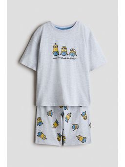 H&M - Boys Grey Printed Cotton T-Shirt and Shorts