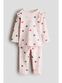 H&M - Girls Pink Printed Cotton Pyjamas and Top