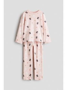 H&M - Girls Pink Printed Cotton Pyjamas and Top