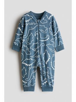 H&M - Boys Blue Printed Cotton Sleepsuit