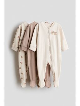 H&M - Boys Multi-Color 3-Pack Cotton Zip-Up Sleepsuits