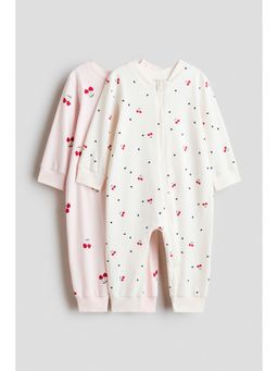 H&M - Girls Multi-Color 2-Pack Cotton Zip-Through Sleepsuits