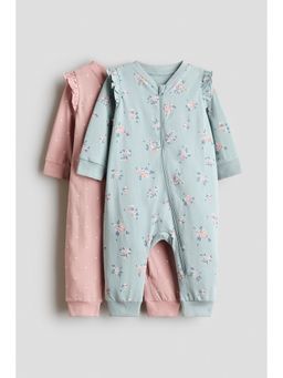 H&M - Girls Multi-Color 2-Pack Cotton Zip-Through Sleepsuits