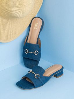 Inc.5 - Womens Denim Navy Blue Casual Square Toe Sandal Heels