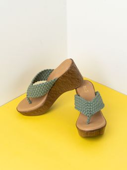 Inc.5 - Womens Green Solid Round Toe Wedge Sandals