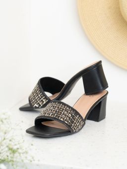 Inc.5 - Womens Black Party Wear Solid Square Toe Sandal Heels