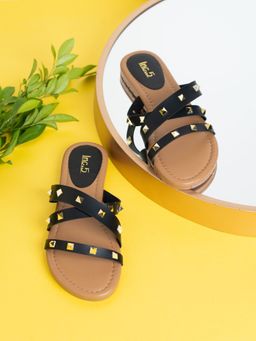 Inc.5 - Womens Black Casual Strappy Round Toe Flats