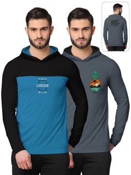BULLMER - Printed Full Sleeve Hooded Sweatshirts For Men Multi-color (Pack of 2)