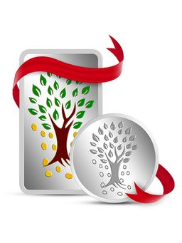 Kundan - 999.9 Pure 10gm Kalpataru Tree Colour Bar And 5gm Kalpataru Tree Silver Coin Combo