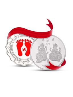 Kundan - 999.9 Pure 10gm Lakshmi Feet Color Coin And 5gm Lakshmi Ganesh Silver Coin Combo