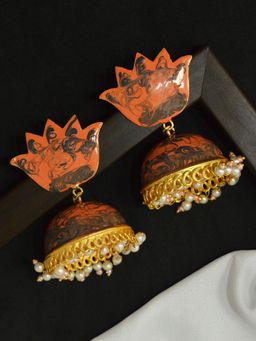 Niscka - Gold Plated Amber Grey-Black Gradient Jhumka Earrings
